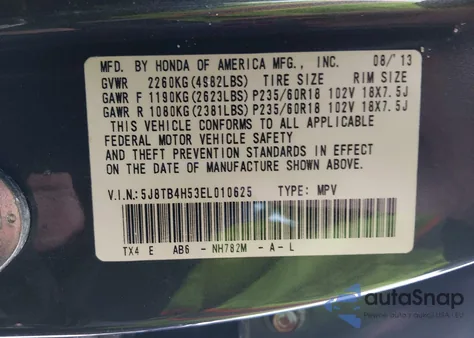 2014 Acura Rdx from USA, damaged, VIN 5J8TB4H53EL010625